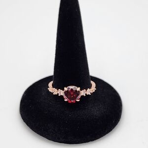 Elegant Rose Gold Tone and Red Gemstone Ring